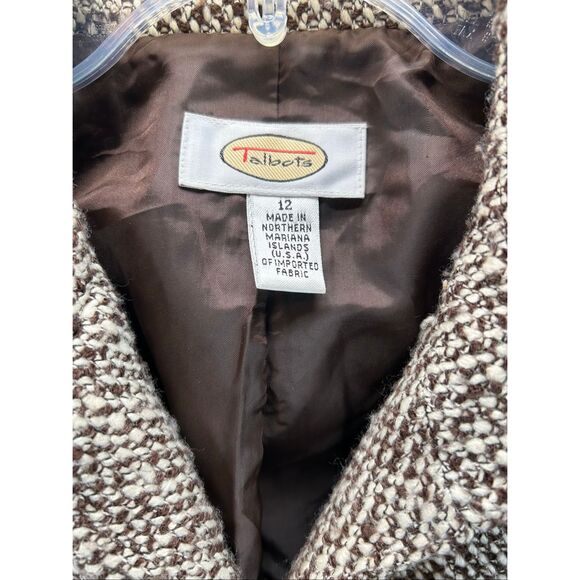 Talbots Women’s Tweed Wool Blazer Jacket Brown 12 | Button Front Career Classic - Picture 3 of 12